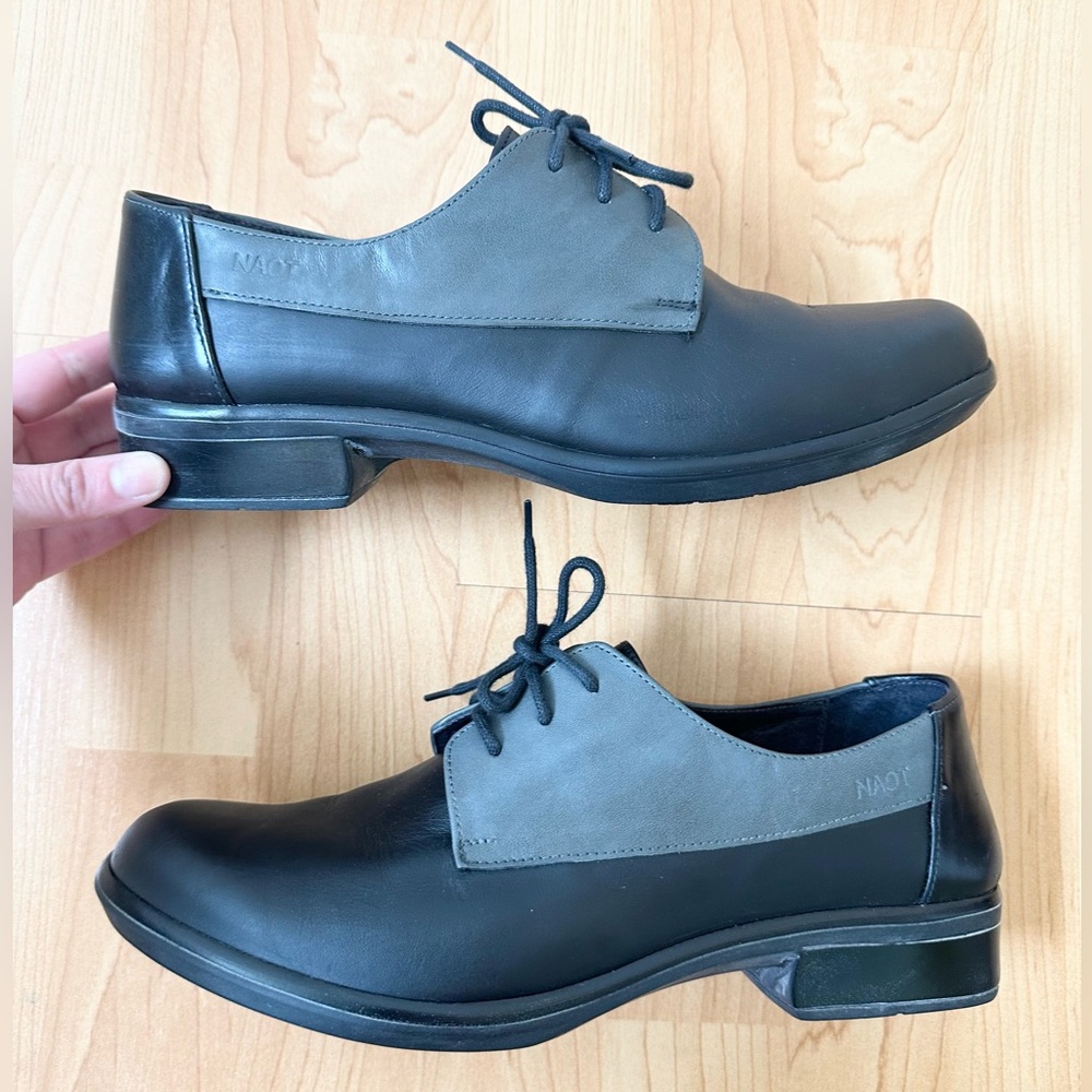 Naot Kedma Oxford Lace-Up in Black & Grey Leather / Size 41 (US 10)